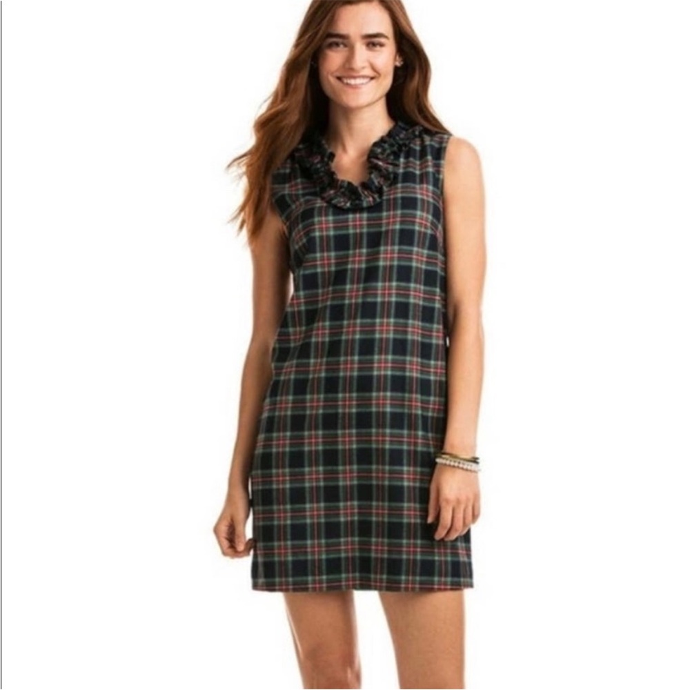 Vineyard Vines Tartan Plaid Shift Dress Wool Blend Ruffle Sleeveless Size 8